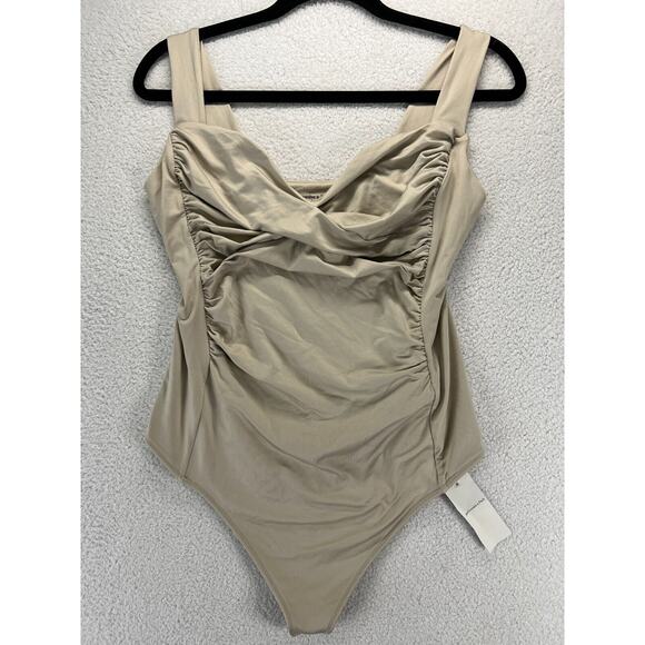 Abercrombie and Fitch Bodysuit Large Tank Crepe Sweetheart Beige Tan NWT - Picture 1 of 8